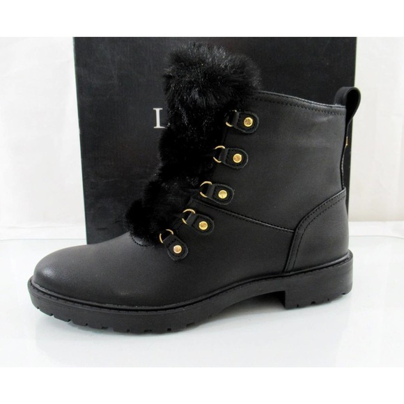 Lauren Ralph Lauren Elliot Waterproof Lace Up Boots Fur Leather Black Size 7 - Picture 2 of 7